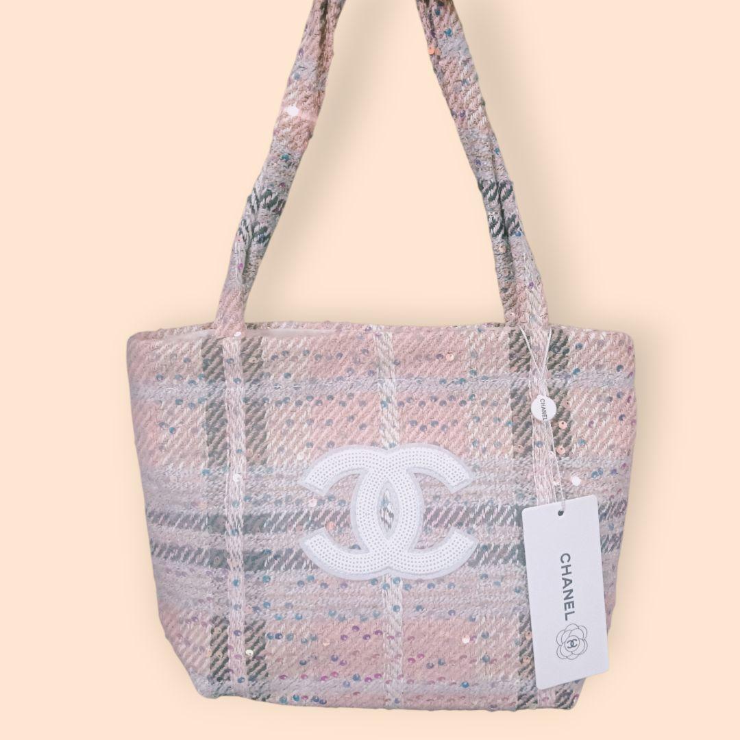 CHANEL チェック柄トートバッグ ピンク系レア