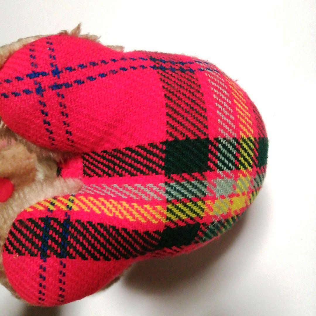 【昭和レトロ】吉徳　犬のぬいぐるみ 赤と黒のチェック柄　約25cm