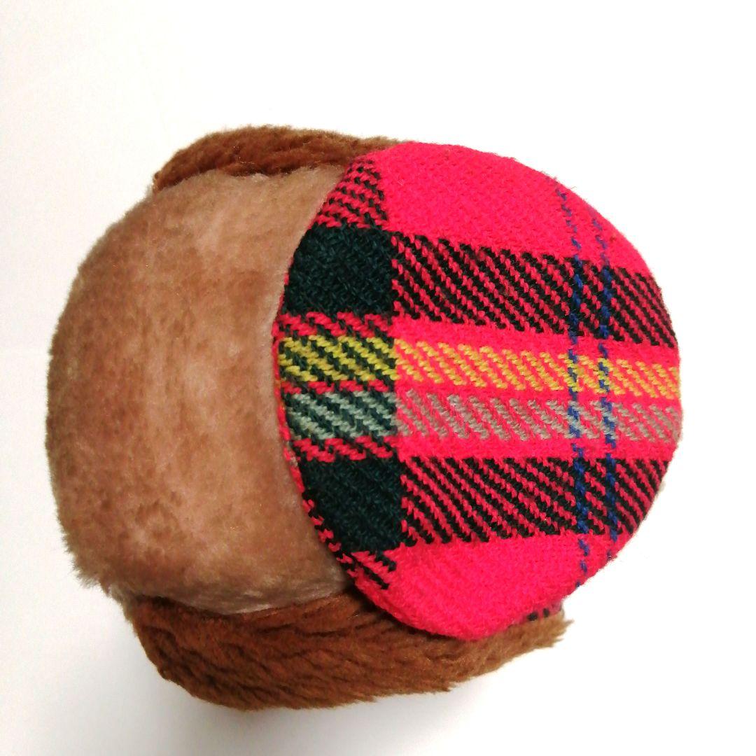 【昭和レトロ】吉徳　犬のぬいぐるみ 赤と黒のチェック柄　約25cm