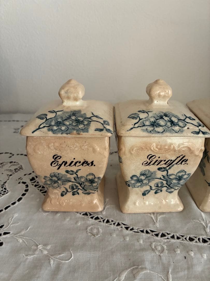 フランス　アンティーク　陶器　キャニスター　小さめ