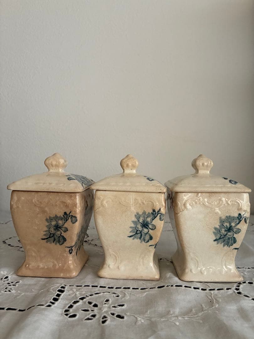 フランス　アンティーク　陶器　キャニスター　小さめ