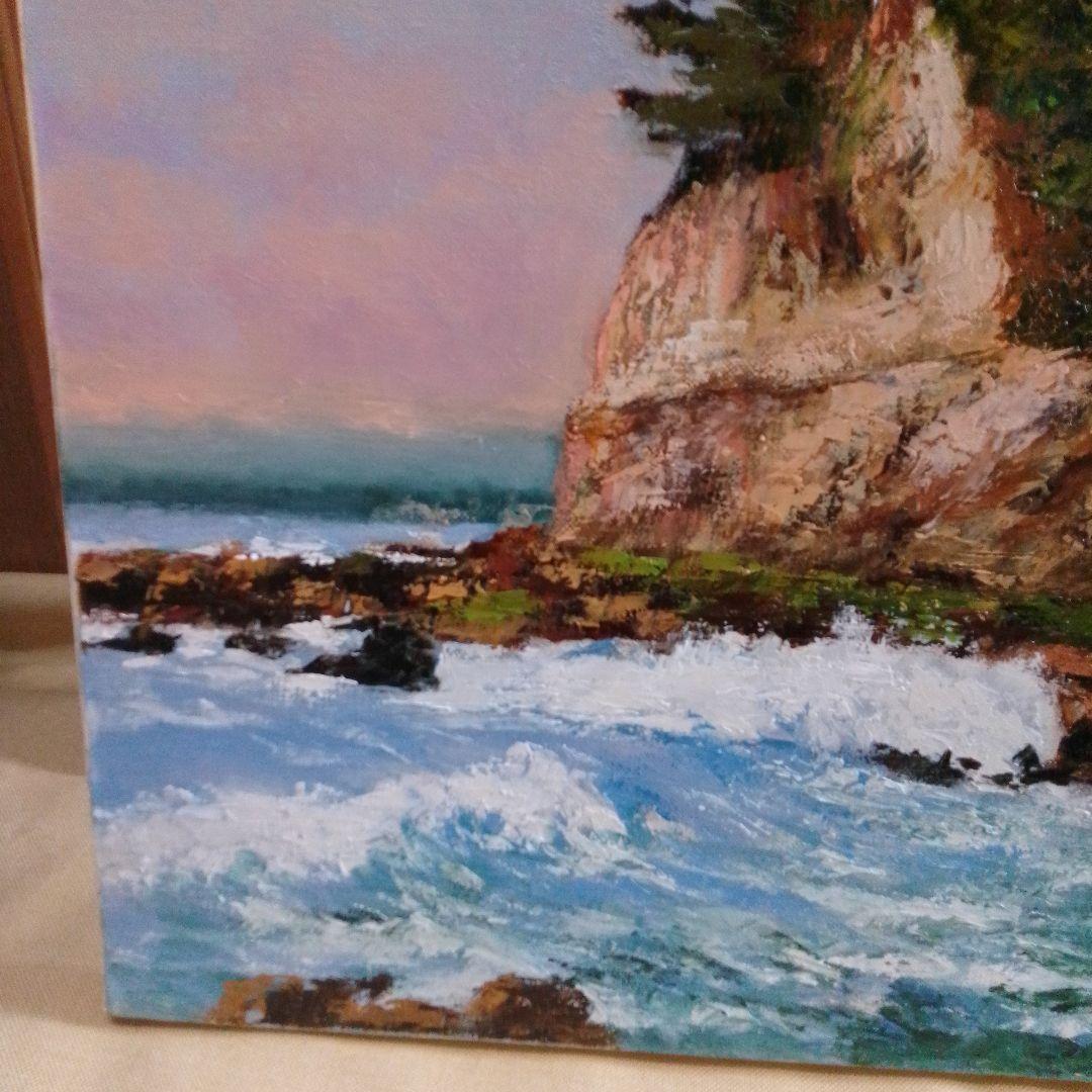 海岸風景 油彩画 木製フレーム F15 S.YOSHIDA93 油絵 絵画 直筆