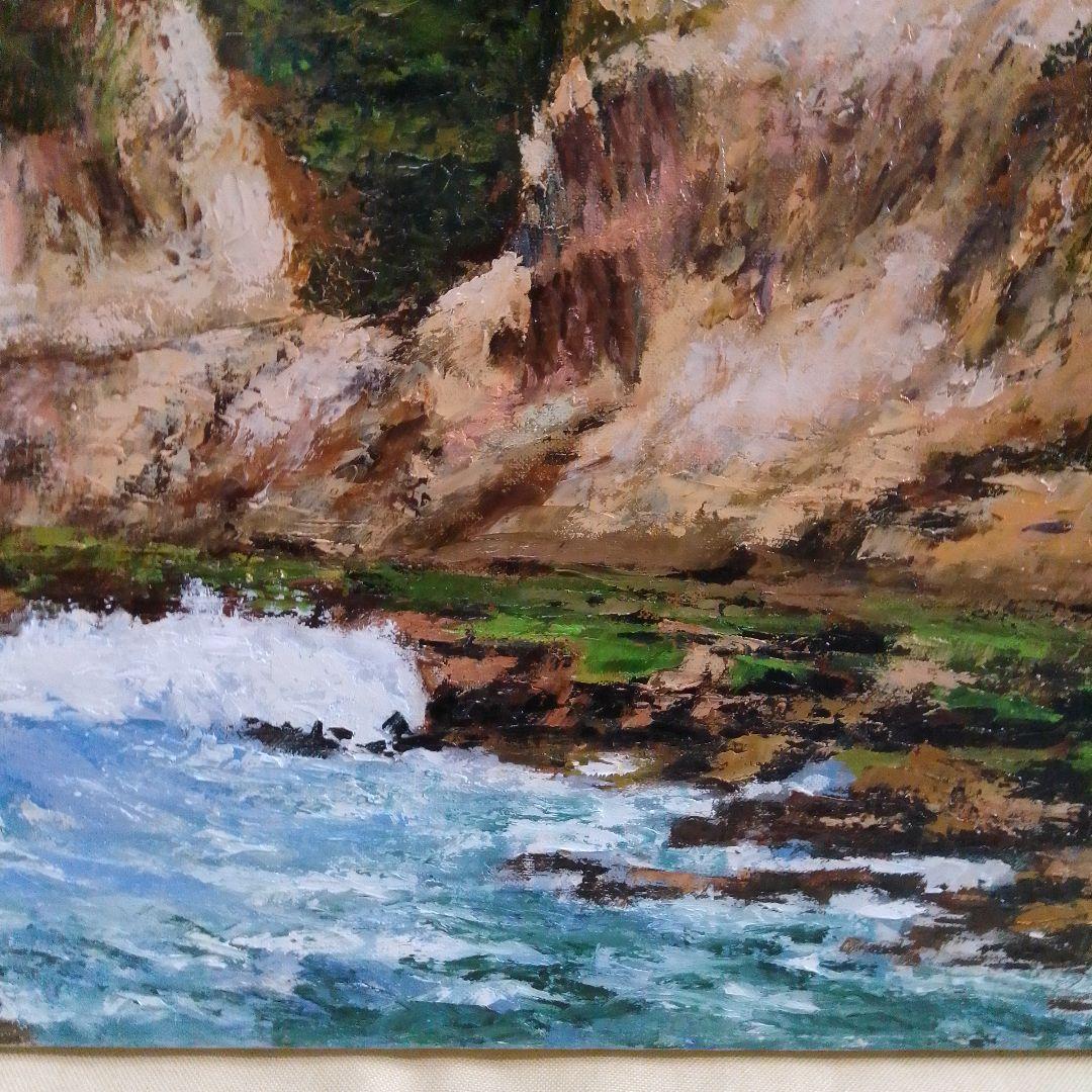 海岸風景 油彩画 木製フレーム F15 S.YOSHIDA93 油絵 絵画 直筆