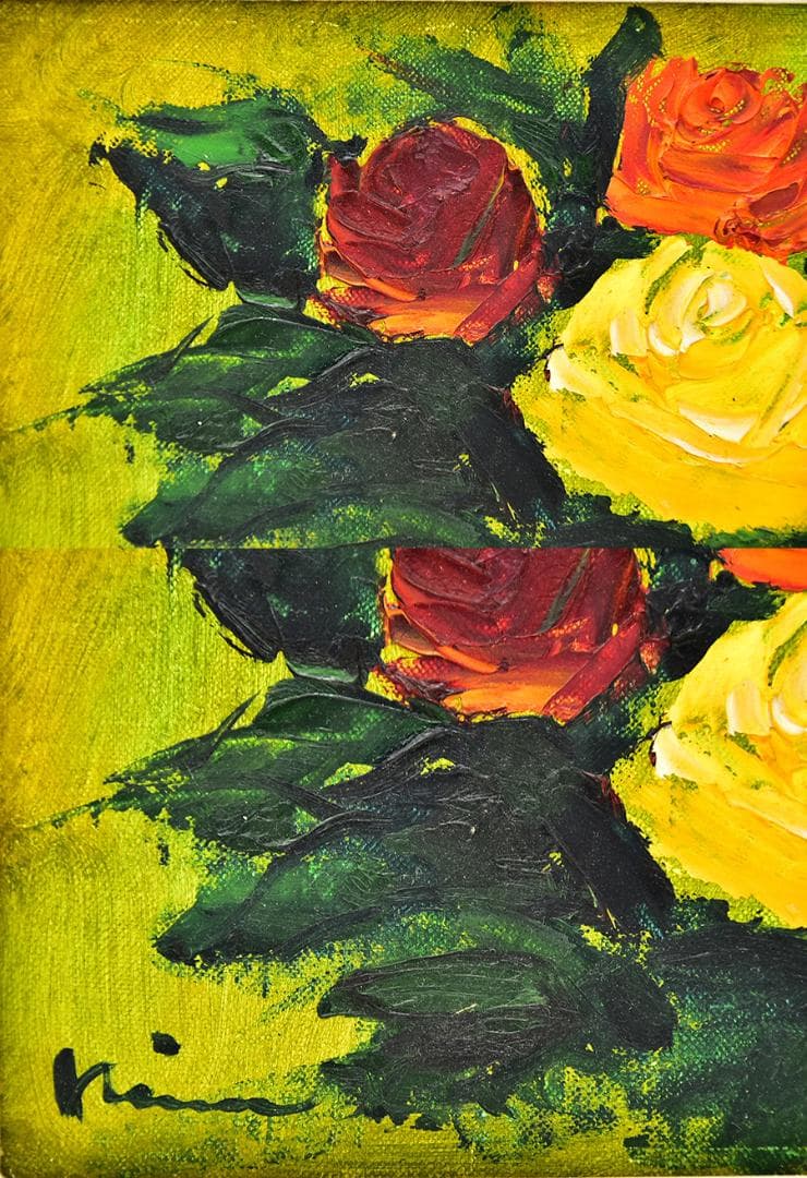 木村正志 1950年 薔薇 油彩 肉筆 絵画 F3号 額 縦31cm 横38cm