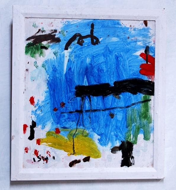 抽象画　現代アート　「彩-33」　色紙に油彩の抽象画、