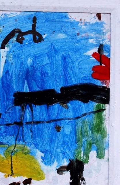 抽象画　現代アート　「彩-33」　色紙に油彩の抽象画、