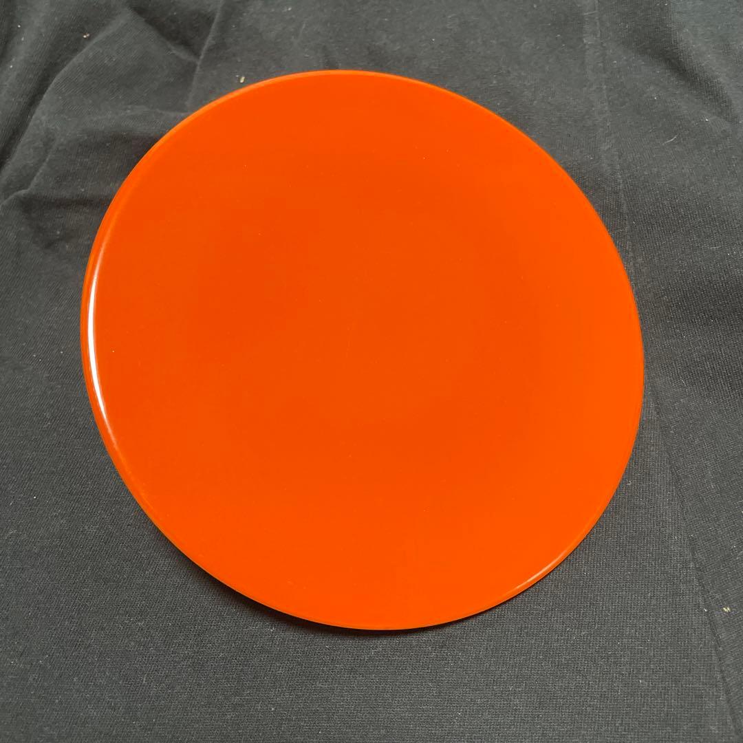 うるし塗装　オレンジ色の丸型菓子器 蓋付き　日本茶