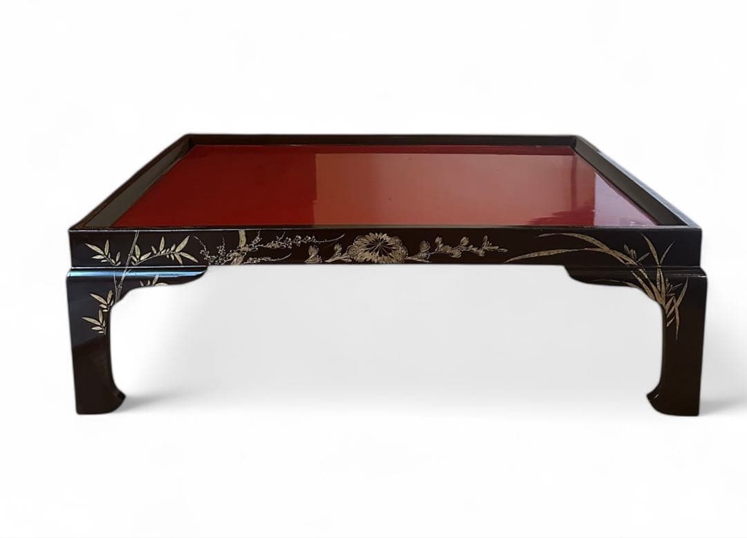 アンティーク 入れ子 机 輪島塗 脚付膳 一対 明治期 廣盆 蒔絵 黒朱塗