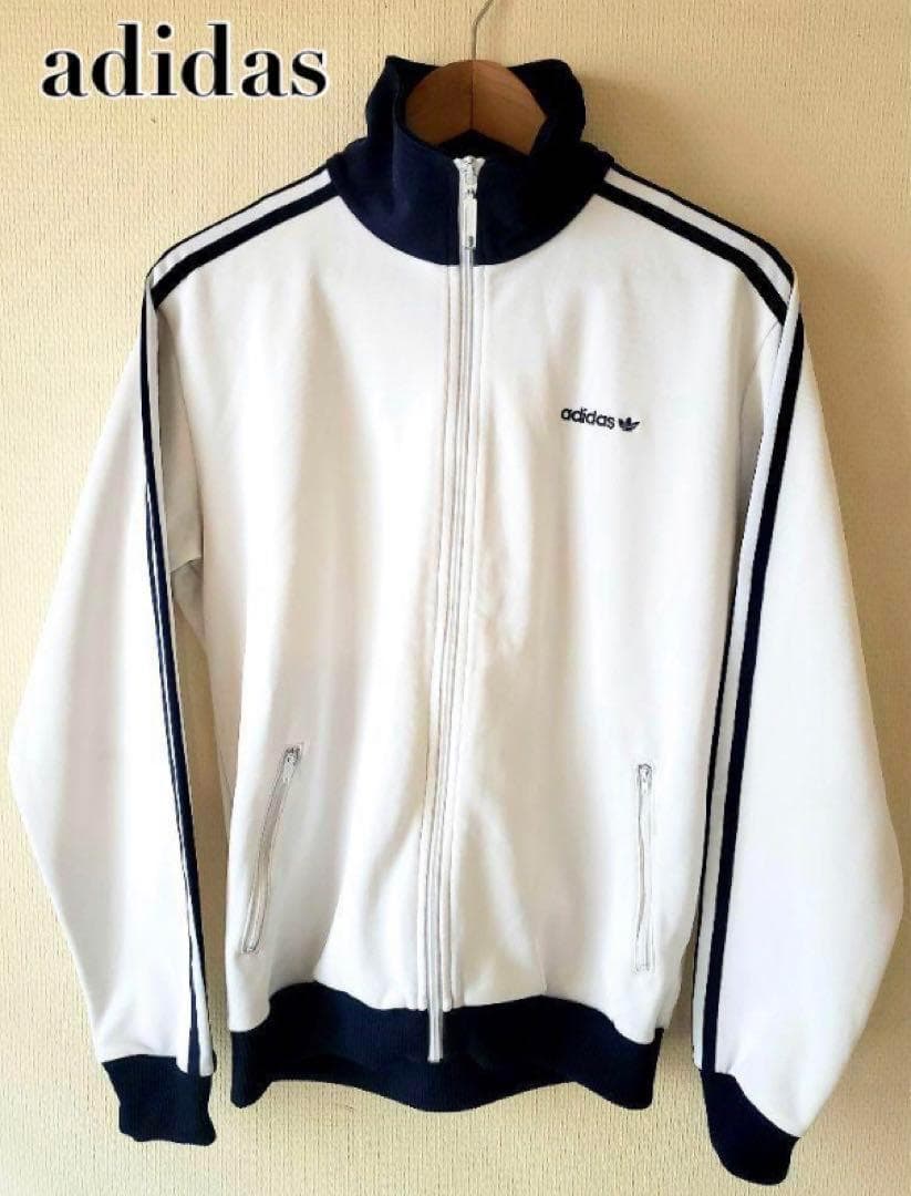 ★アディダス ベッケンバウアー トラックジャケット 刺繍ロゴ 白 ネイビー★