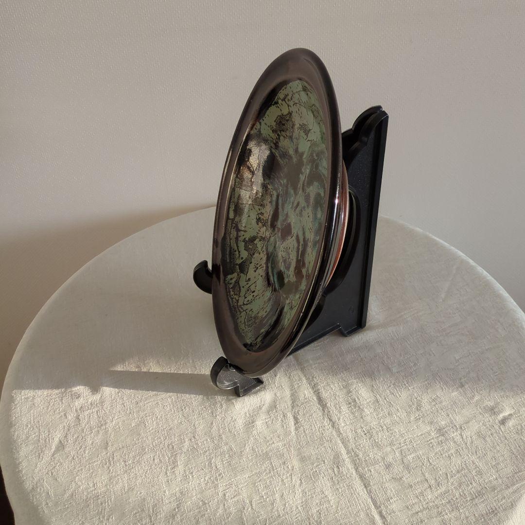 丹波立杭焼　丹水窯　丹水作　飾り皿　大皿　飴釉押紋糠流し