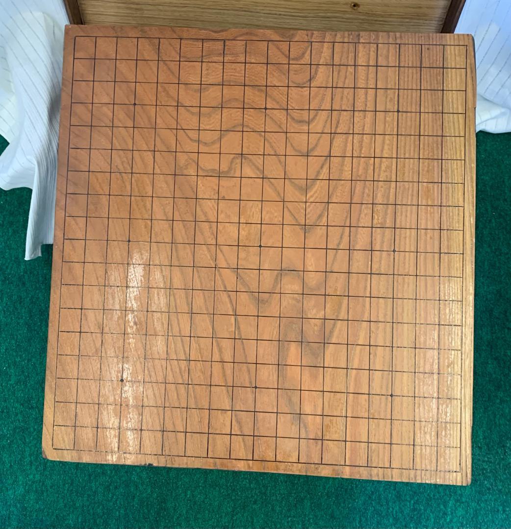 アンティーク!! 本榧 碁盤 囲碁 へそ無し 蓋付き 明治元年 現状品!!
