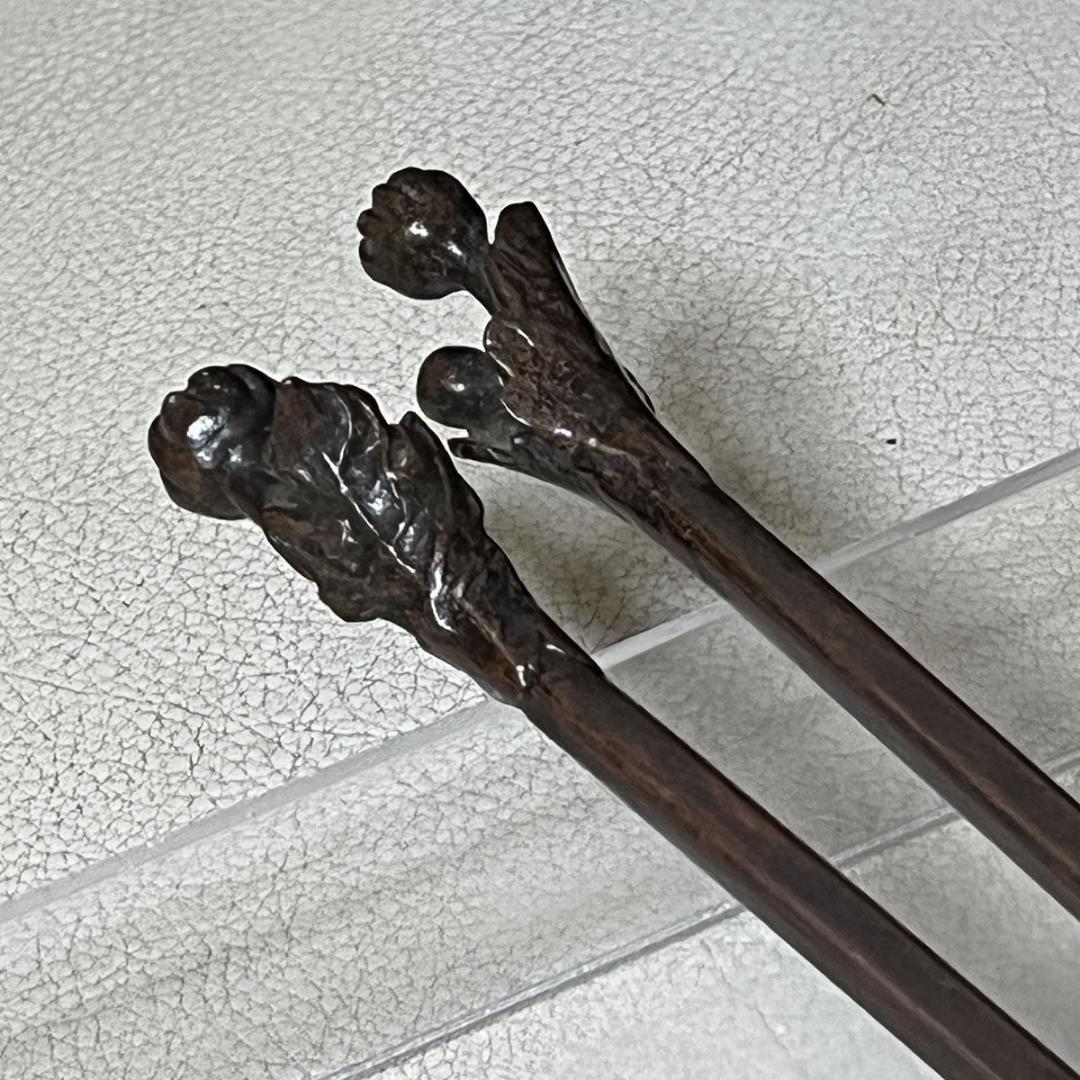 西村敏彦 鋳銅 火箸 菊 共箱 茶道具 【k3536】