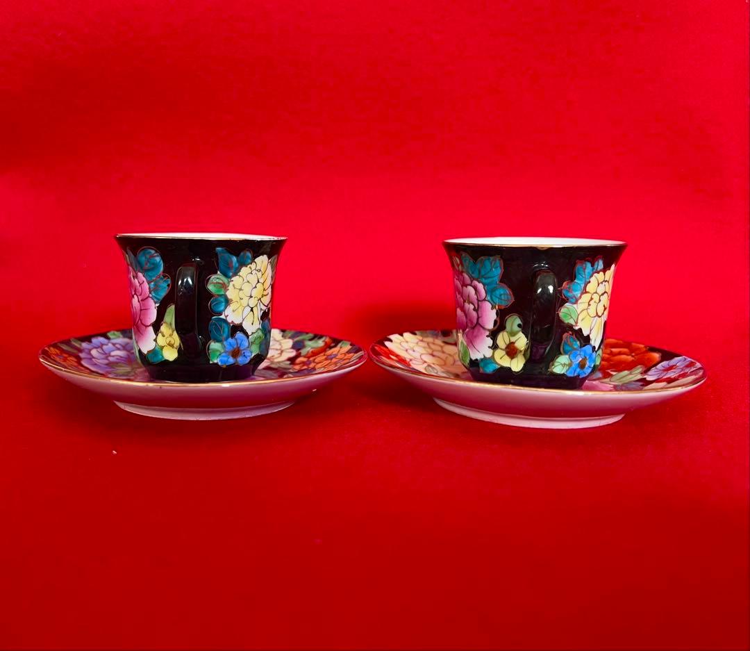 中国美術古玩 汕彩 百花不落地Tea Cup Coffee Cupカップソーサー