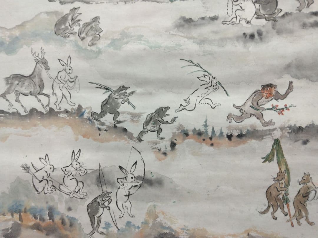 【みりん様用】鳥獣戯画　紙本　掛軸（河鍋暁斎 風）