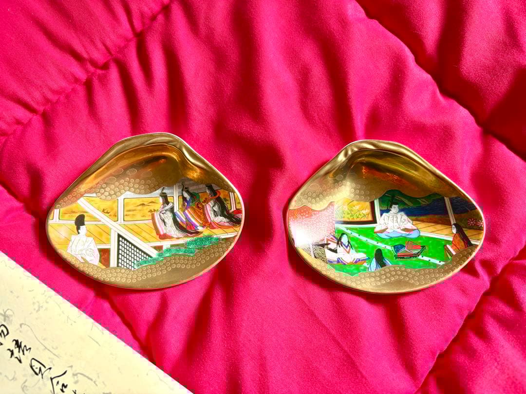 早い者勝ち！　6枚セット　源氏物語 貝絵皿 貝合わせ ボーンチャイナ ひな祭り