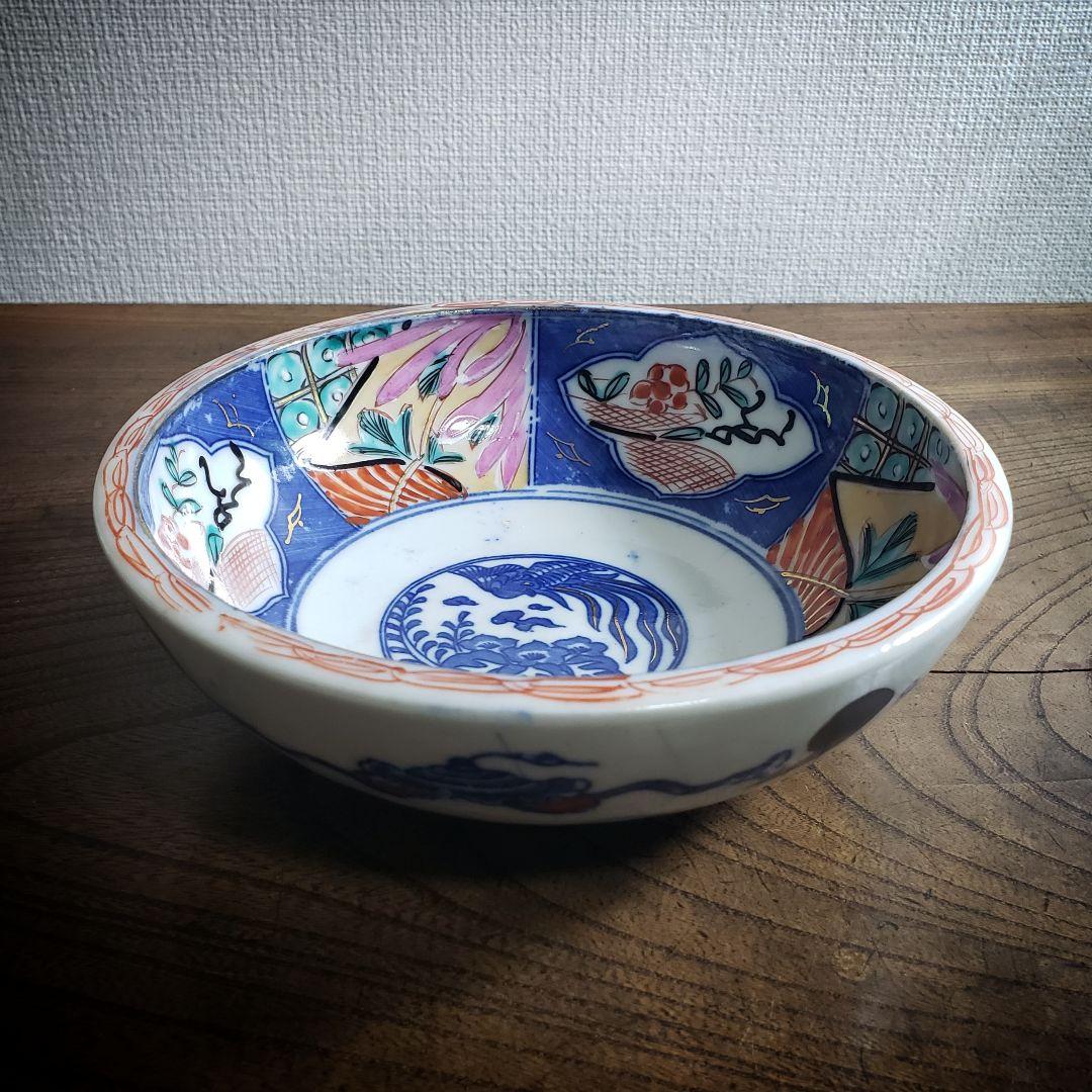 印判　鉢　丼　明治　大正　鳳凰　希少　ピンク　美品