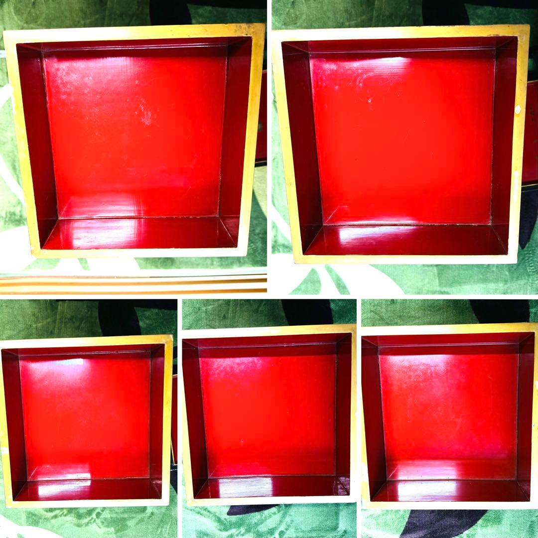 漆器　輪島塗　沈金　蒔絵　螺鈿　木製　五段　重箱　時代品