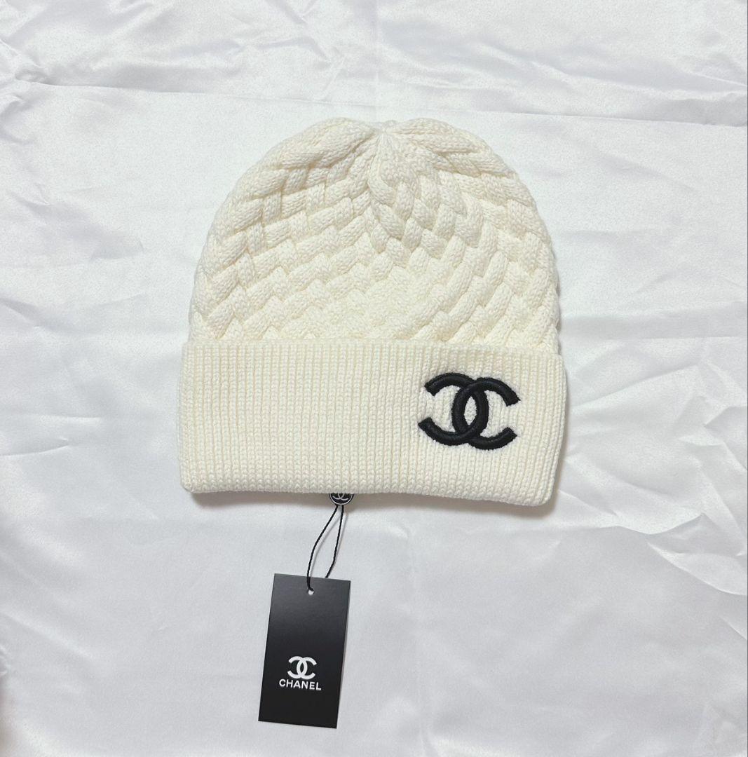 CHANEL ホワイト ニット帽 新品タグ付き