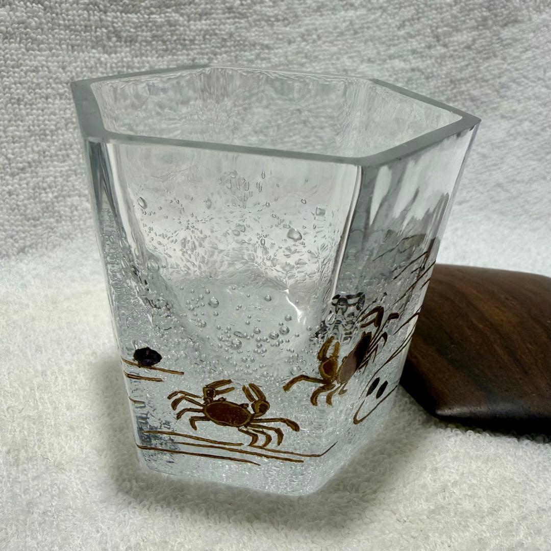 茶道具 茶入 硝子茶器 六角 蟹蒔絵 蓑輪一星作【匿名配送】