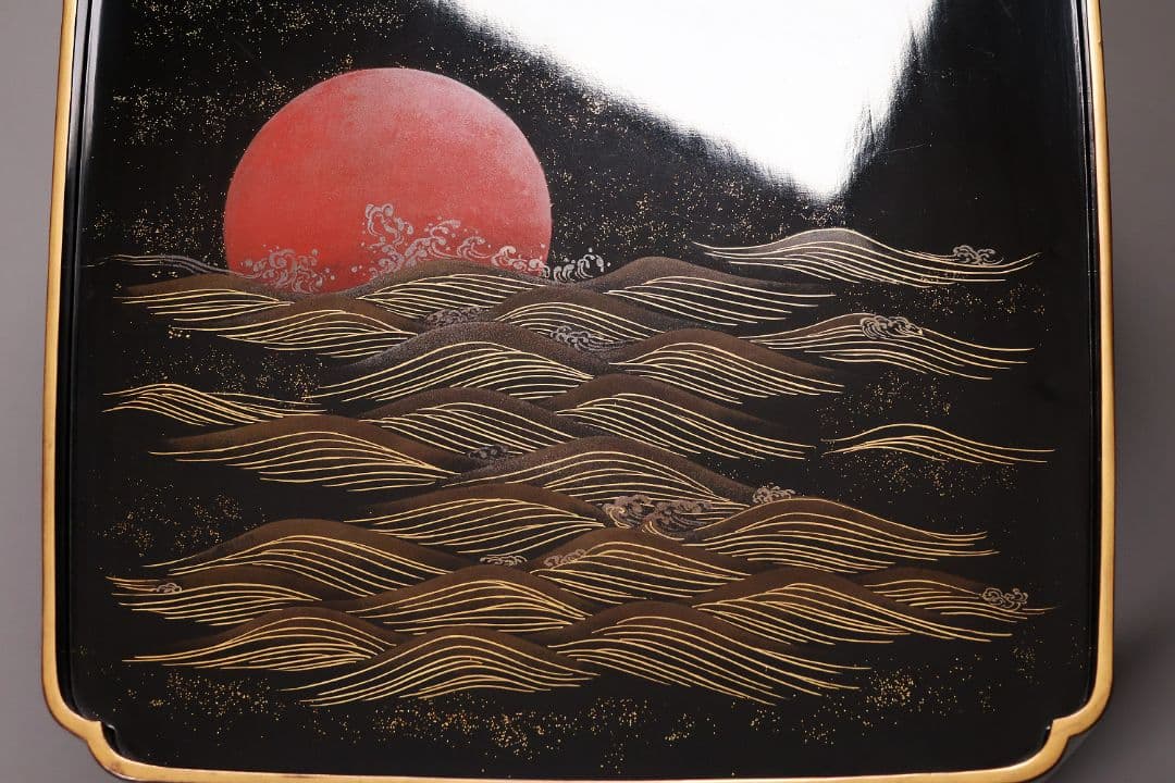 【MA806】時代 加賀蒔絵 日の出鶴 竹 金蒔絵 大盃・盃台 木製漆器 杯