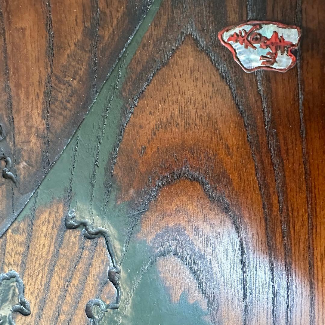 烏城彫 富士山 伝統工芸 銘 螺钿 春峰39.5cm 木彫り茶盆 3枚セット