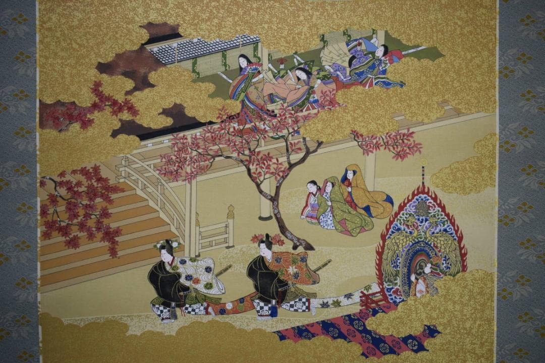 複製/土佐光起/紅葉人物図/工芸/桐共箱付/布袋屋掛軸HH-491