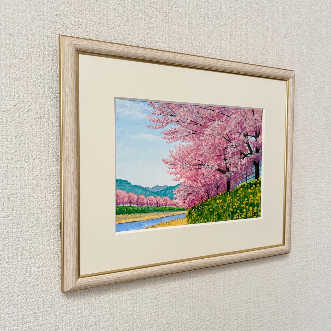 アクリル画　原画　「河津桜02」額縁付　SMサイズ　風景画