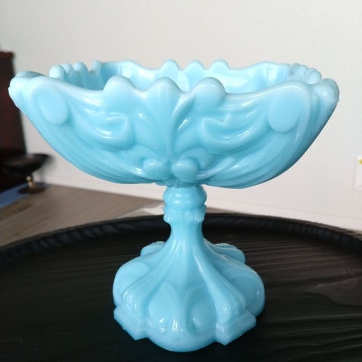 アンティーク ティファニーブルーコンポート⭐︎ミルクガラス ⭐︎ファイヤーキング