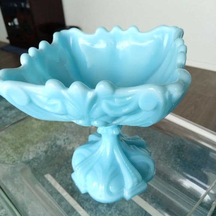 アンティーク ティファニーブルーコンポート⭐︎ミルクガラス ⭐︎ファイヤーキング