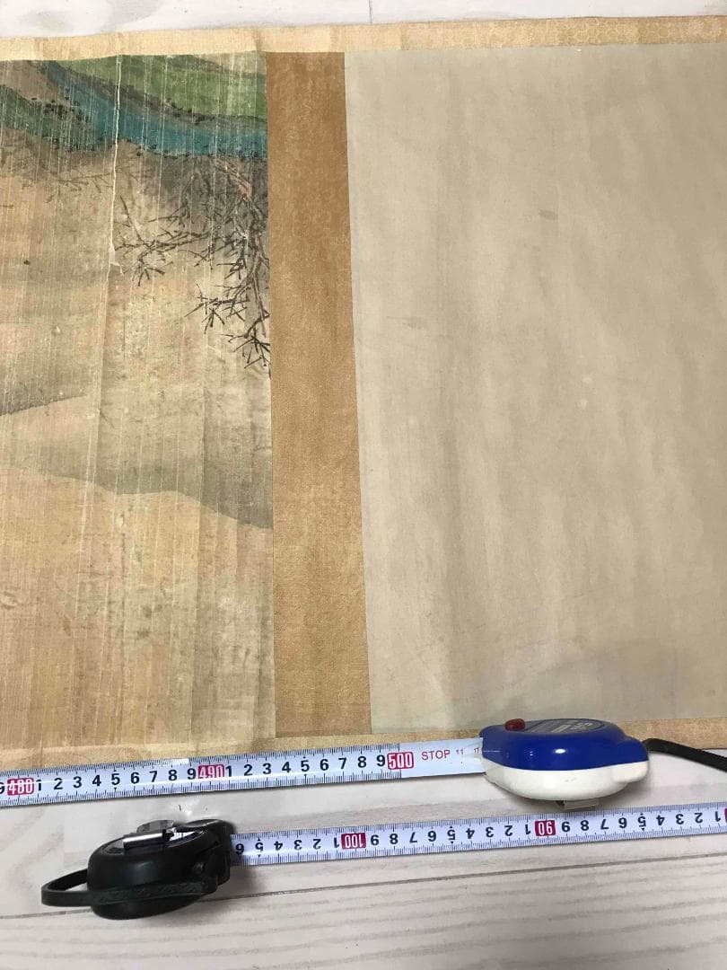 愛新覺羅永溶 作 【茅亭綠陰】 青綠山水畫卷 肉筆真作(S-3)