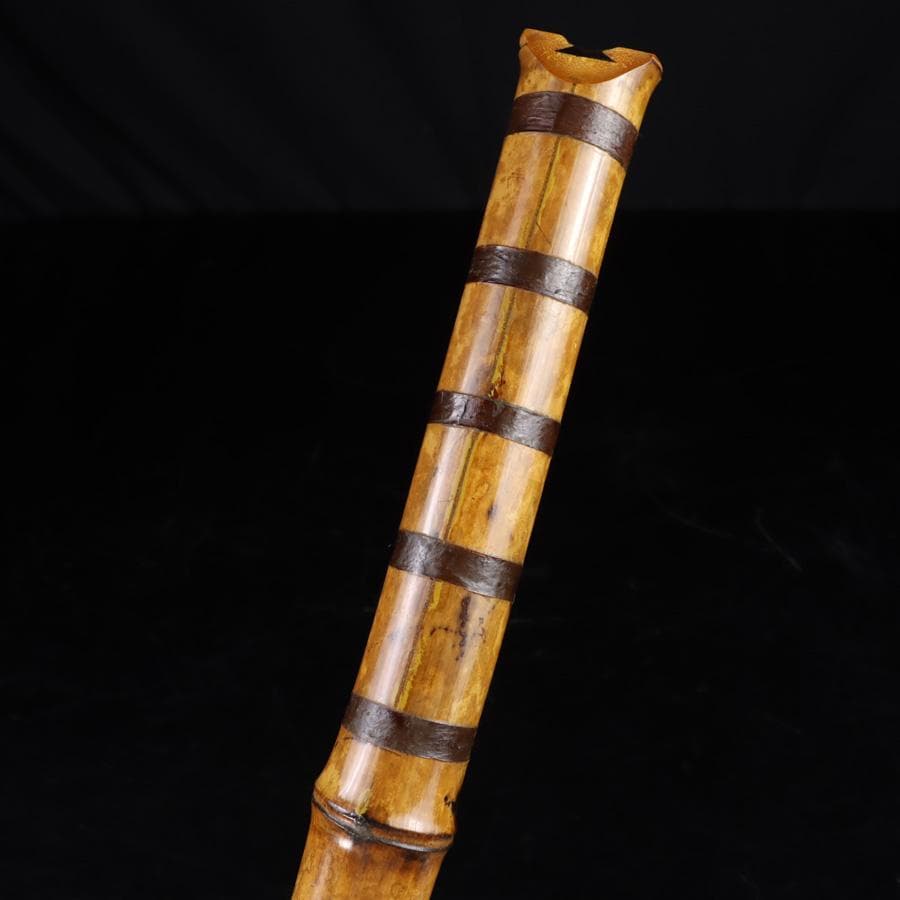 Y3273-5 琴古流 尺八 隆風銘 銀三線 螺鈿細工 全長61.5㎝ 竹製