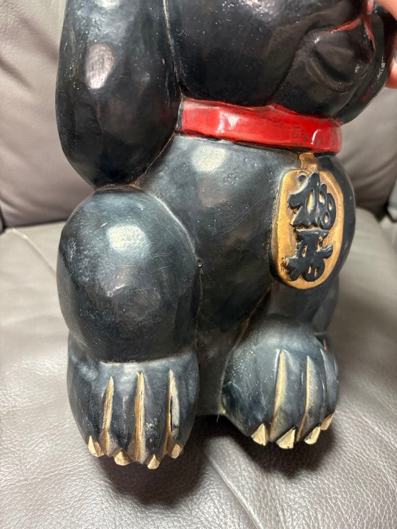 木製　黒の招き猫　置物　レトロ