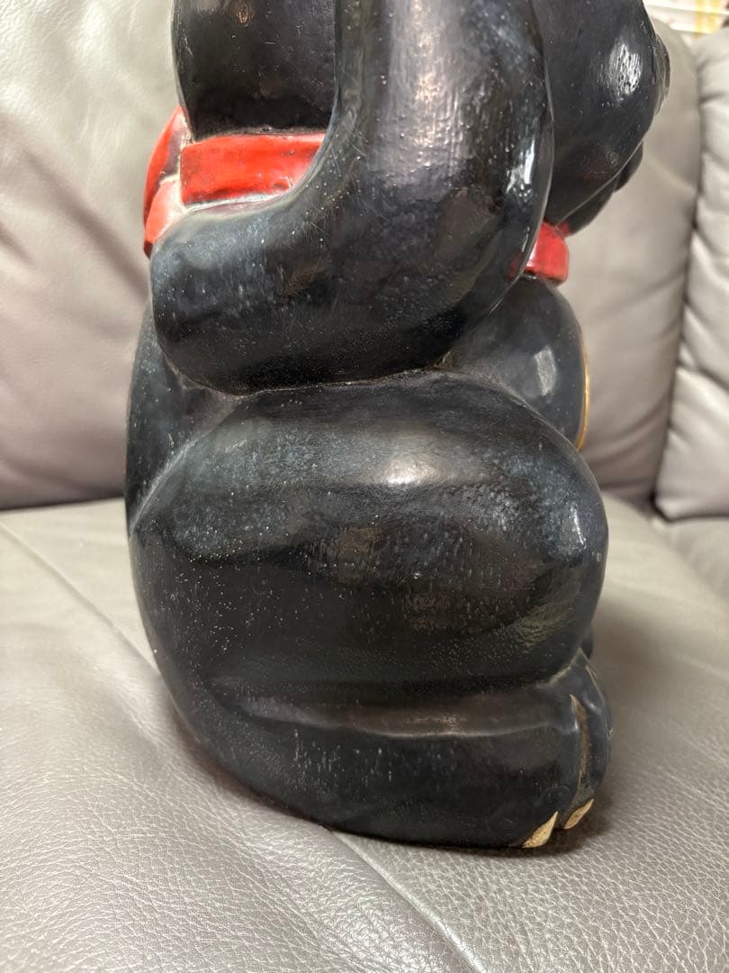 木製　黒の招き猫　置物　レトロ