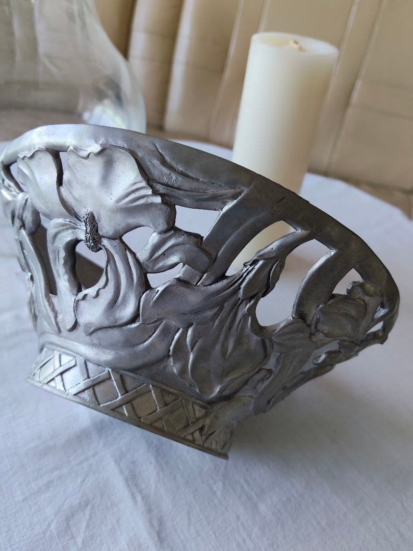 カナダSeagullシーガル社製 ガラスとピューターのキャンドルホルダー