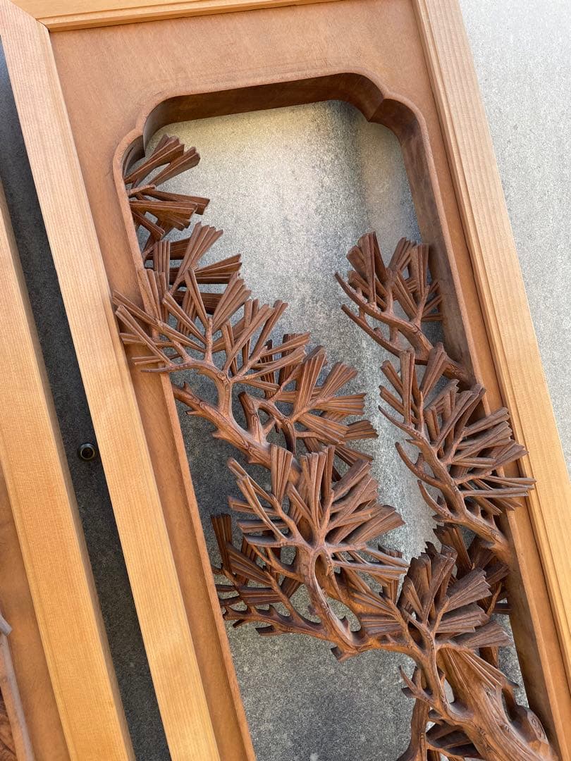 稀少/井波彫刻/栄二郎 刀/細密彫刻/両面彫刻/彫刻欄間/欄間/木彫/一対/2枚