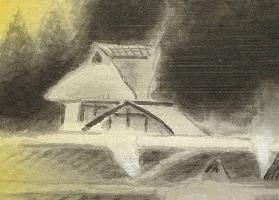 【真作】掛軸 岡田典正『洛北の里』絹本 肉筆 共箱付 掛け軸 g041518