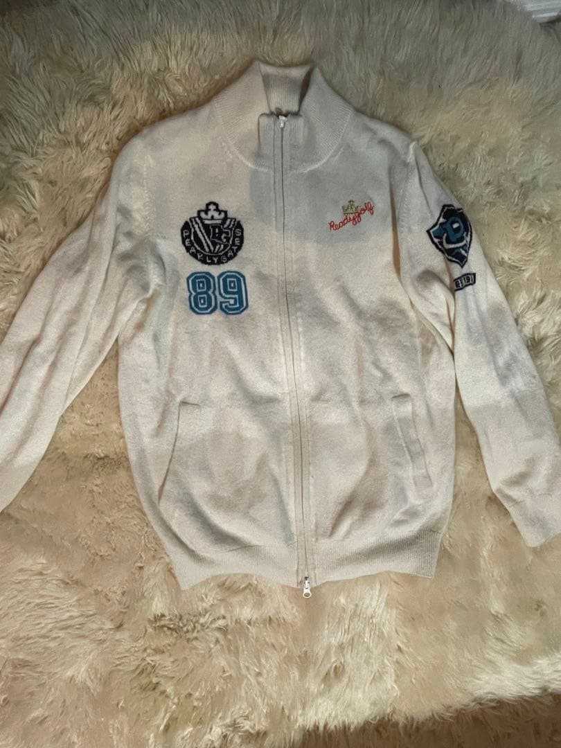 アイボリー ジップアップ　カシミヤ100% パーリーゲイツ