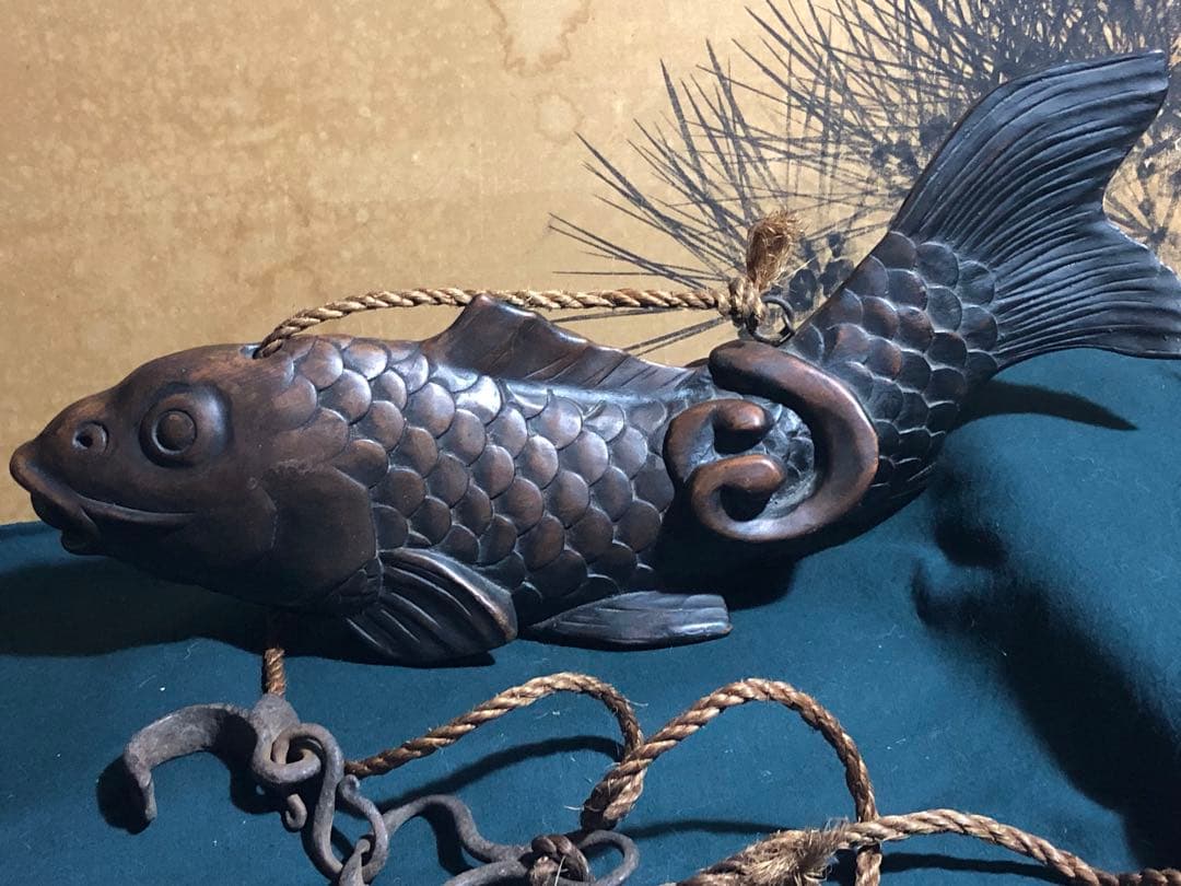 自在鉤　鯉　木彫　木製　古民具　置物　アンティーク　時代物　インテリア