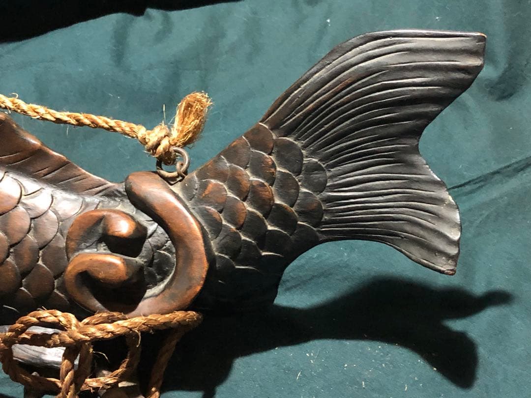 自在鉤　鯉　木彫　木製　古民具　置物　アンティーク　時代物　インテリア