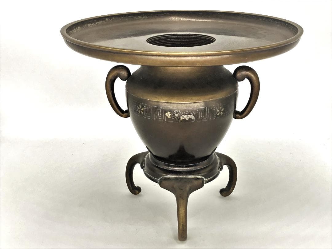 【 雷紋・和紋象嵌薄端 】　明治～昭和初期　手造彫金　鎌倉蔵出