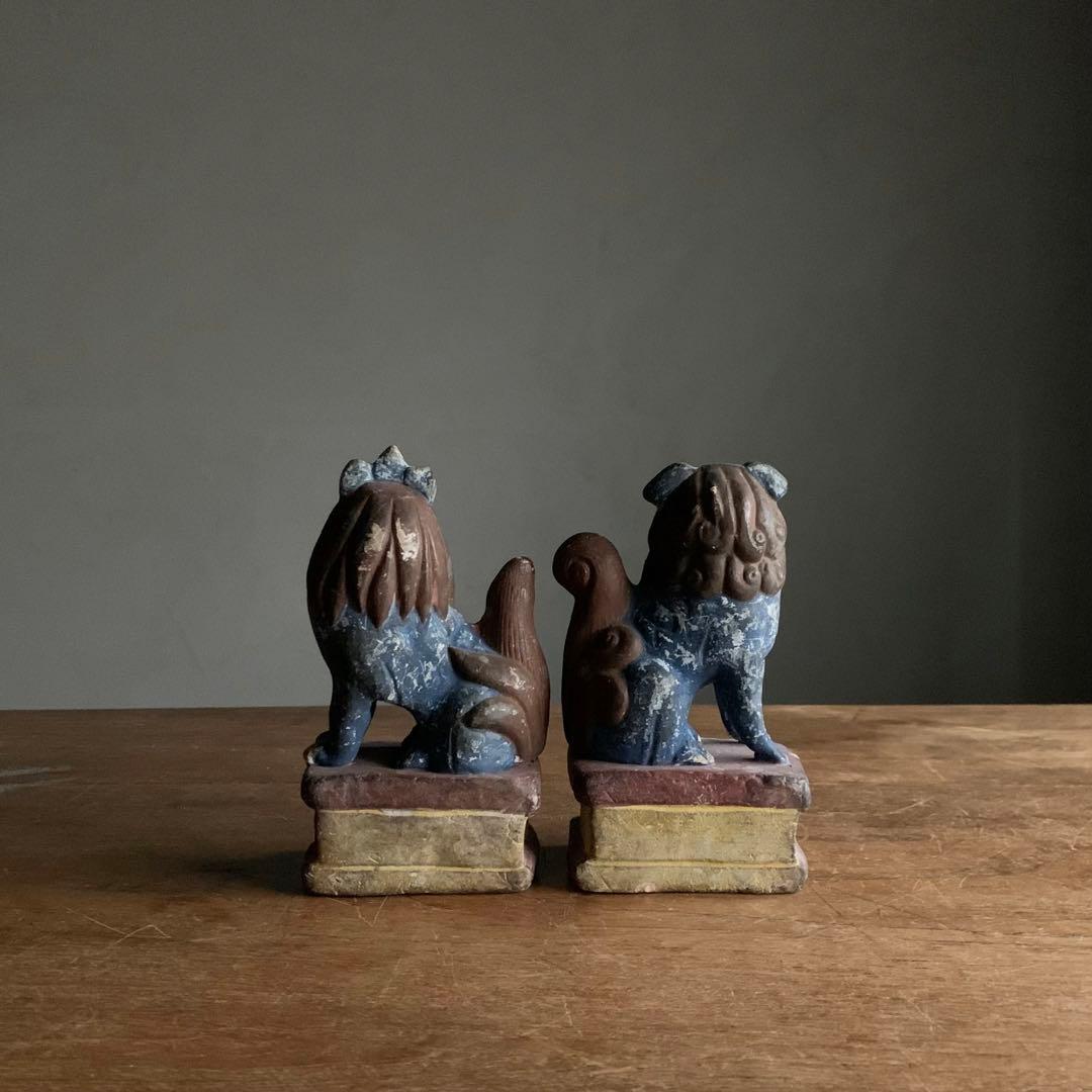 獅子と狛犬 陶人形 古美術 古道具 アンティーク 獅子 狛犬