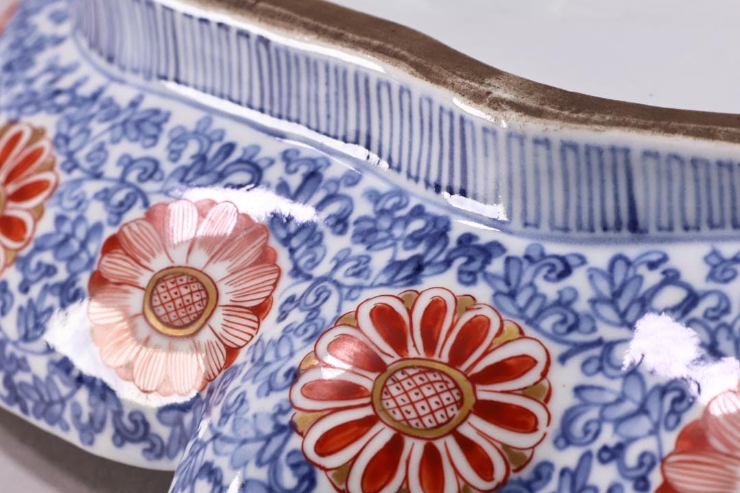 江戸中期　古伊万里　美人形　飾皿　変形皿　色絵金彩　巾40.5㎝ BJ201