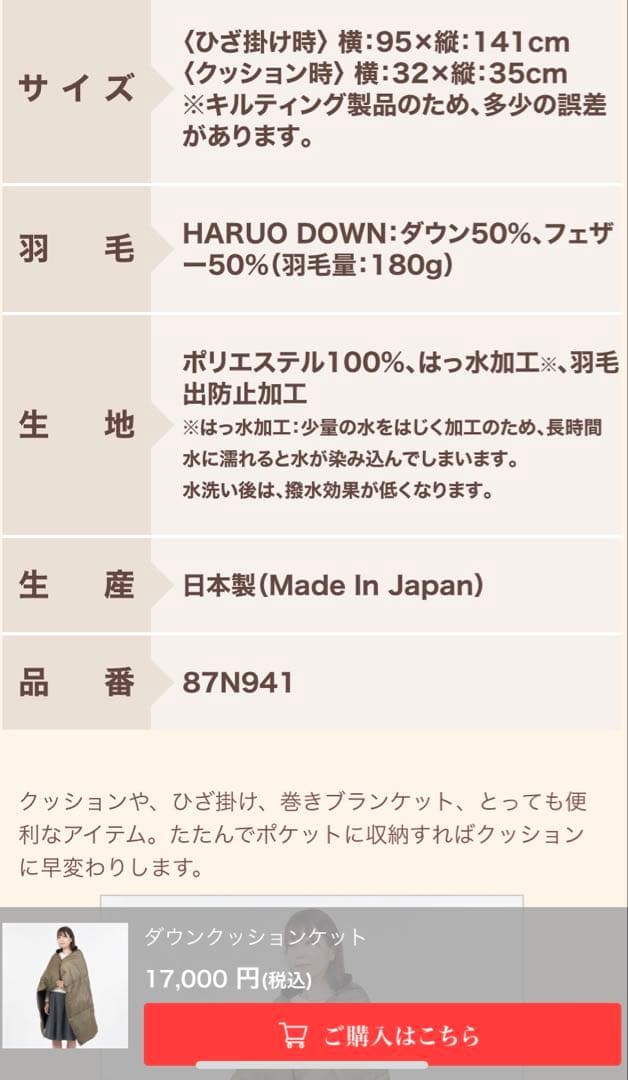 【新品 未使用】東洋羽毛　ダウンクッションケット　キャンプや防災　お値下げ