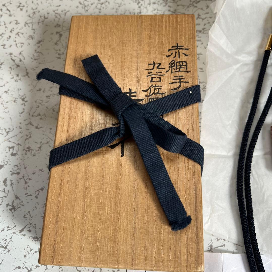 九谷焼　名工　福島武山作　赤網手　棒タイ　共箱　共布　栞