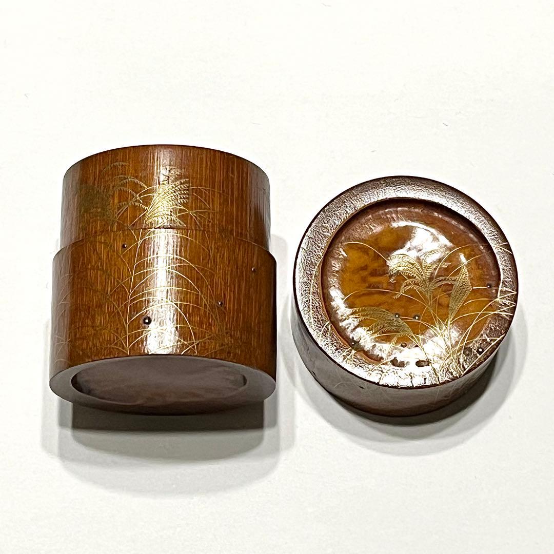 ●哲山作●秋草蒔絵●竹中次●利休棗●露粒●棗●茶道●薄●芒●ススキ●骨董