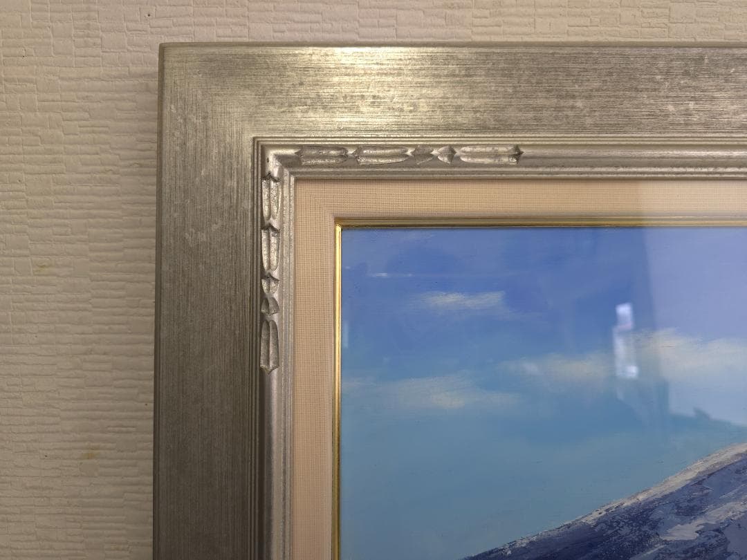 M▽小川久雄 富士山と河口湖 油彩 絵画 額縁 (38205)