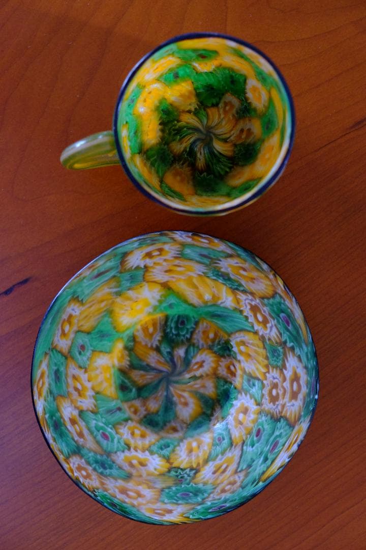 アンティーク ガラス ミルフィオリ カップ＆ソーサー/藤田喬平/舩木倭帆/グラス