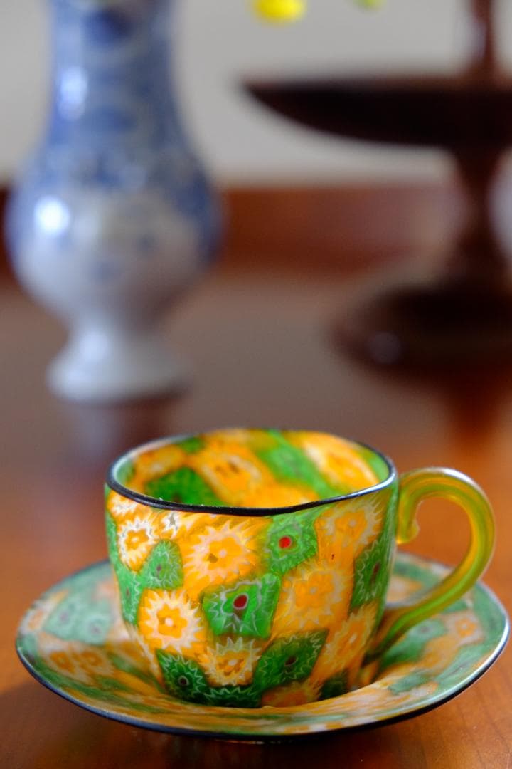 アンティーク ガラス ミルフィオリ カップ＆ソーサー/藤田喬平/舩木倭帆/グラス