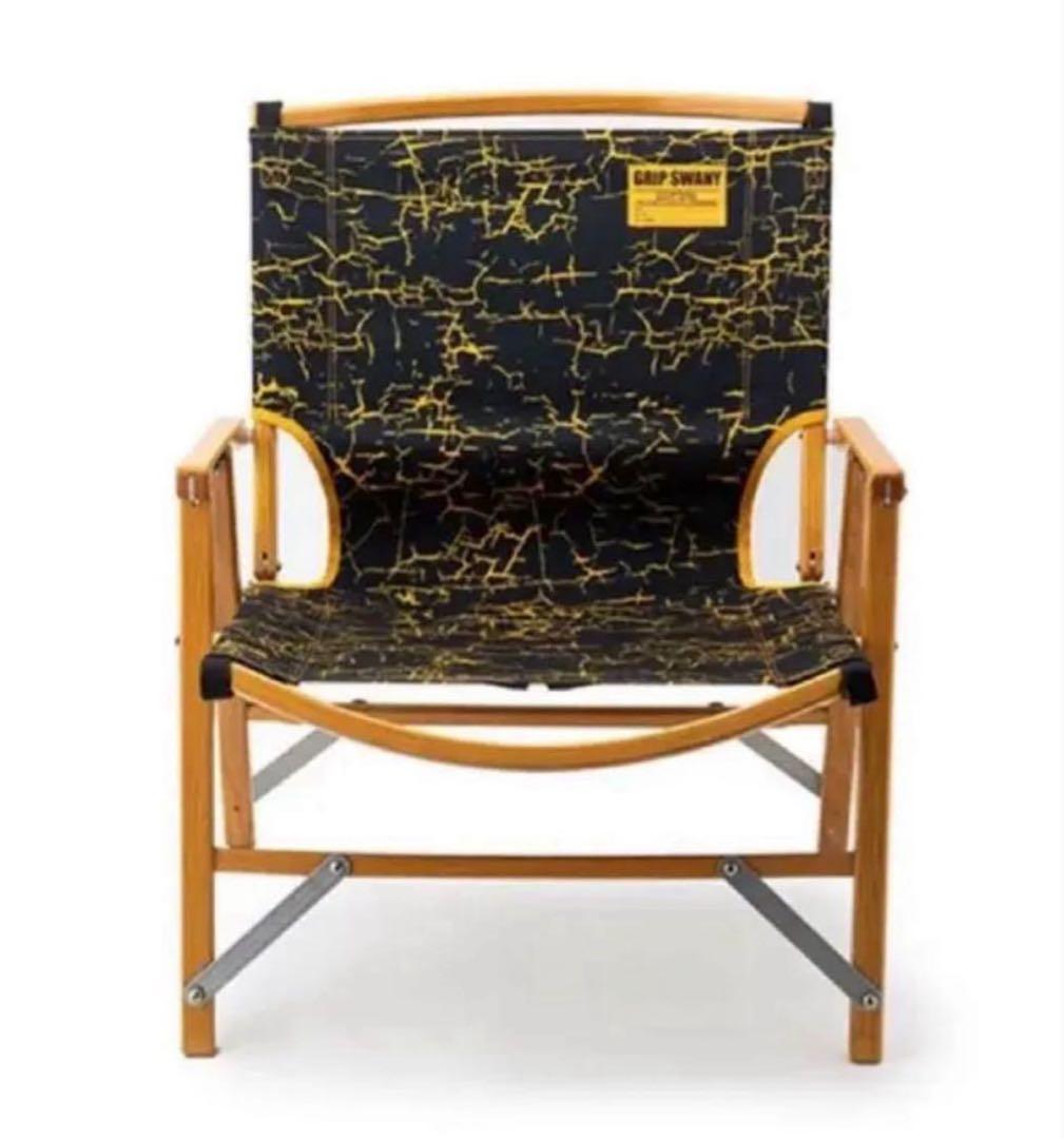 アウトドアチェア 木製フレーム 黒地黄色模様