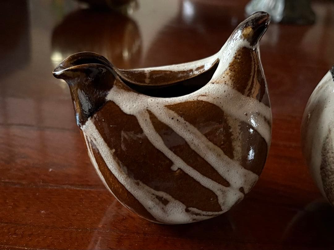 【未使用品】越中瀬戸焼　釋永由紀夫　雷鳥徳利　御猪口セット